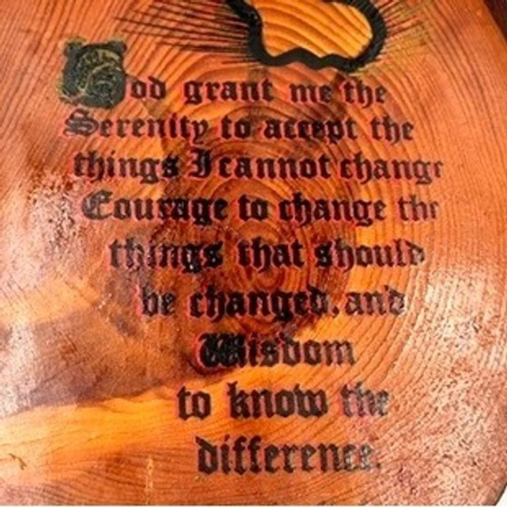 Vintage 80's Alaska Serenity Prayer Wood Slab Wall Plaque Rustic Decor Spiritual